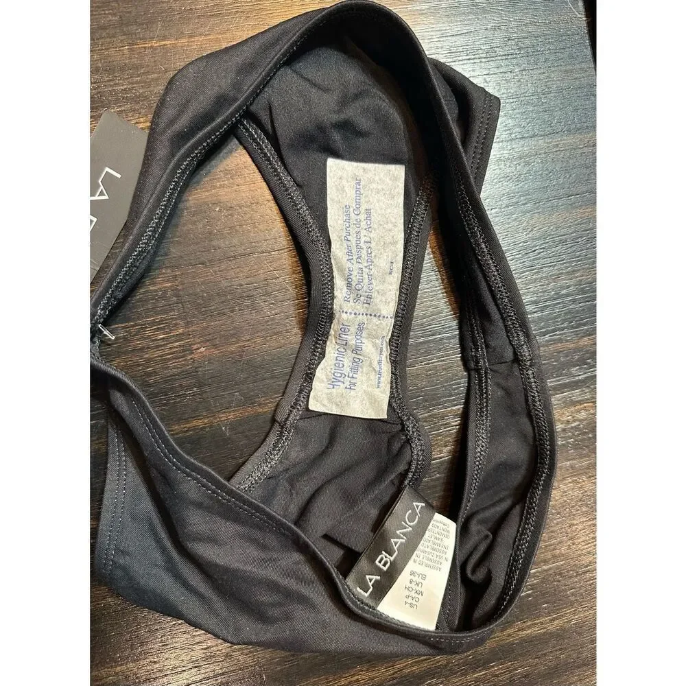 La Blanca NWT set size 4 tankini top & black bottoms striped black and white